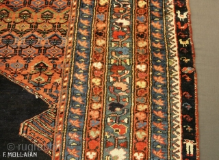 Antique Persian Kurdo Carpet, ca. 1920,

410 × 185 cm (13' 5" × 6' 0"),

Sign/Firma: Knoted by Taji Year 1318 AH ....... (Amal Taji, Sane 1318.....)        