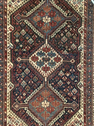 Striking Antique Southwest Persian Afshar rug. All colors derived from natural dyes. Good condition with a few areas of low pile (see image no. 4). ends complete and stabilized. Nice blues and  ...