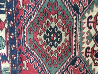 Antique Caucasian Lori-Pambak rug, circa 1890. All natural saturated colors including cochineal in the field. Very good condition with low, medium to full pile. Squarish size: 5'10"X 5'5"/178 X 165 cm. Good  ...