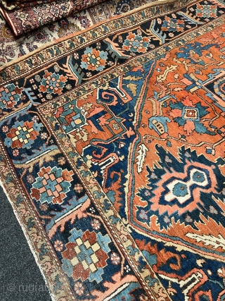 A decorative antique Persian Serapi Heriz carpet, fine and clear knot quality. Circa 120 years old. Size: 335x245cm / 11ft by 8ft.  http://www.najib.de         