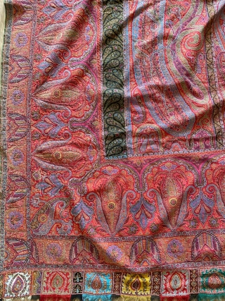 Exceptional antique Kashmir shawl dated 1850 in very good condition and fine weave bright  Colour . I ship it would wide by DHL express shipping is exclusive the price.   