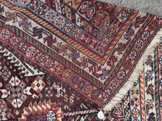 Super large Qashqai tribal carpet. About 8x6 ft.
Good pile , a few spots of damage..                  