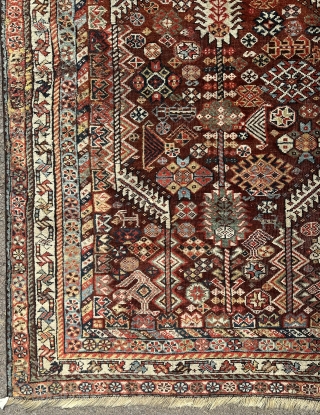 Super large Qashqai tribal carpet. About 8x6 ft.
Good pile , a few spots of damage..                  