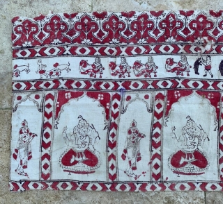 antique kalamkari  printed and painted cotton panel recently found  in tibet
not expensive... originally probably an indian temple wall hanging or so 163x 51cm

        