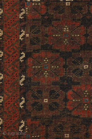 "Flowers grow out of dark moments." Corita Kent. Rare 'Duh-Göl' baluch balisht, 19th century. In perfect condition, full pile. A simplified version of the 'mina-khani' design? No other balisht known with mina-khani  ...