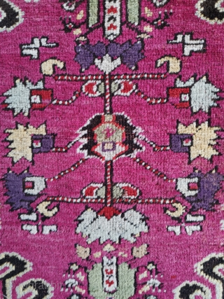 Kirsehir 177 x 127
Wonderfully soft wool and good pile. Some corrosion to the brown pile and a few minor repairs. A stunning little rug .        