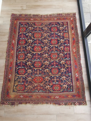 Colourful old Afshar with a great allover design. One of my favourite purchases this year. It is quite worn and the selvedges have been repaired, there is also a patch under a  ...