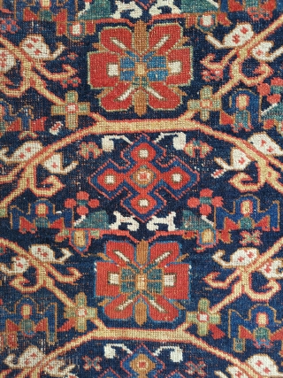 Colourful old Afshar with a great allover design. One of my favourite purchases this year. It is quite worn and the selvedges have been repaired, there is also a patch under a  ...