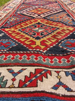 Shulaver Kazak 19thC Great colour with a floppy weave.
317 x 118 (10'5 x 3'10)                   