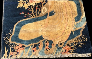 +Very nice Very nice Pao-Tao with nice color and interesting roaring Rooster, Most of the rug has good pile just some wear at the bottom        