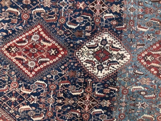 A late 19th Century SW Persian Qashqai . As you see, it does have some misusing at the ends bur rug has low even pile from top to bottom. No holes or  ...