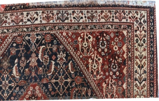 A late 19th Century SW Persian Qashqai . As you see, it does have some misusing at the ends bur rug has low even pile from top to bottom. No holes or  ...