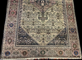Antique Ferahan Sarouk, low even flat pile from top to bottom. shows wear. measures 4'-4" x 6'                