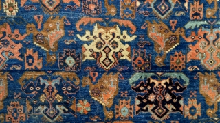 Antique Afshar with mythological roosters and deamon's head figuration. 
Natural colors. 
Early 20th century. 
Size: 191 x 143 Cm's.              
