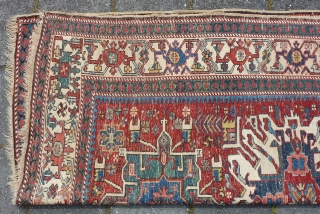 Nice Antique Karaja wool-on-wool rug, ca. 1900, 199/192 cm. x 144 cm. with a Caucasian Eagle or Sunburst medallion, in all over very good condition with well saturated all natural dyes. Endings  ...