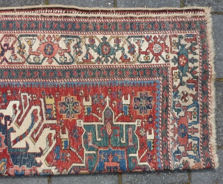 Nice Antique Karaja wool-on-wool rug, ca. 1900, 199/192 cm. x 144 cm. with a Caucasian Eagle or Sunburst medallion, in all over very good condition with well saturated all natural dyes. Endings  ...