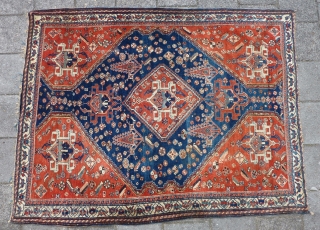 Antique Abadeh Rug, 194  x 150 cm., 6´ 4` x 4´ 11`. Very soft and floppy handle, with full pile all over. One end with loss, and one clumpsy repair (last  ...