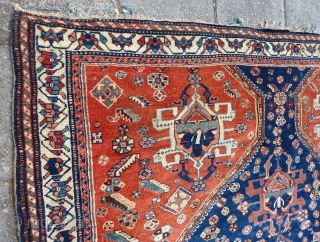 Antique Abadeh Rug, 194  x 150 cm., 6´ 4` x 4´ 11`. Very soft and floppy handle, with full pile all over. One end with loss, and one clumpsy repair (last  ...