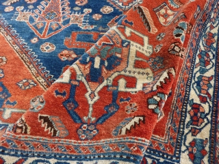 Antique Abadeh Rug, 194  x 150 cm., 6´ 4` x 4´ 11`. Very soft and floppy handle, with full pile all over. One end with loss, and one clumpsy repair (last  ...