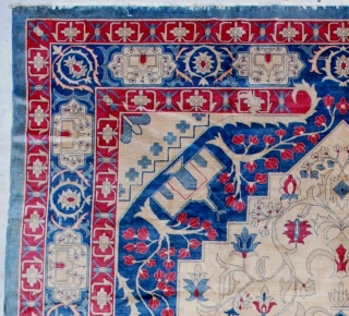 #7147 Antique India Amritsar Rug This circa 1900 fabulous India Amritsar rug measures 9’11” x 13’10”. It is extremely finely woven with a knot per square inch count of 240. It has  ...