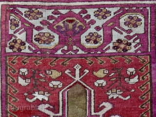 Antique Kirshehir prayer rug 114 x 159 cm. around 1850-60. excellent deep purple and light blue. some central repair.              