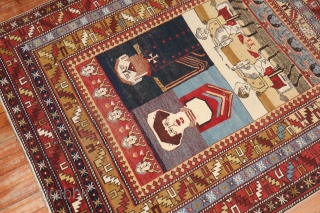 Antique Caucasian Pictorial rug.  Some minor low areas.  4'1''x4'9''                      
