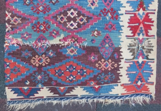 Antique Central Anatolian Kilim Fragment amazing colors and in nice condition all original Circa 1850                  