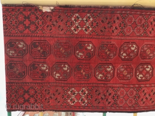 Turkmen carpet "Beshir", long path, very rare, apparently weaved for some palaces, circa 1900, antiques, 85x 560 (cm)
    Knots, warp and weft are blended with hand-spun and goat hair.  ...