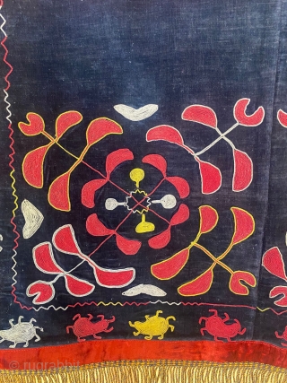 ancient Kyrgyz embroidery - "tush zhabu" silk, velvet, in excellent condition 72*73 cm, 1900-1910                   