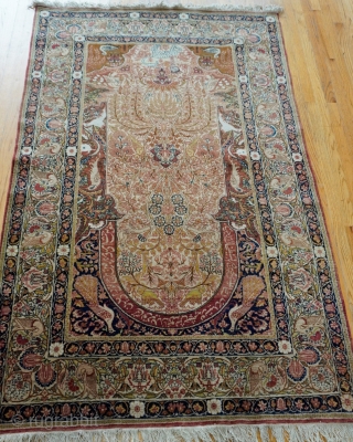 Antique Ravar Kerman rug circa 1880s size is 4'6" x 7'6"ft. very good original condition, professionally hand washed and cleaned.             