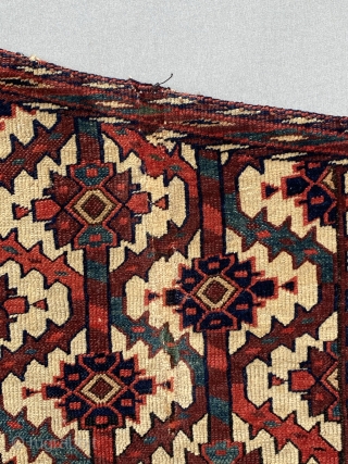 Antique Yomut Asmalyk  (cotton weft highlights ) mid 19th century or earlier, 2 places are repaired. Size is 123 x 77 cm          