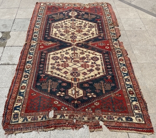 A very rare jewish carpet decorated with a jewish candlestick on all four corners… circa 1800s                 
