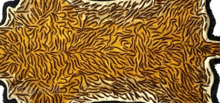 Tiger, Tiger! Vintage wool-embroidered soft and supple tiger 'pelt' made in Kashmir in the later part of the 1900’s. Mix of dyed and undyed fine wool embroidery backed by a layer of  ...