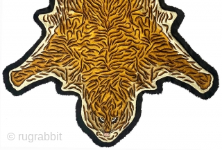 Tiger, Tiger! Vintage wool-embroidered soft and supple tiger 'pelt' made in Kashmir in the later part of the 1900’s. Mix of dyed and undyed fine wool embroidery backed by a layer of  ...
