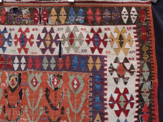 Fabulous, old, big and colorful Inlice (Konya area) tulip kilim fragment (137 cm. x 102 cm.) 
Mounted on a black fabric, clean and ready to display.
Shipping worldwide at cost.
If any question just  ...