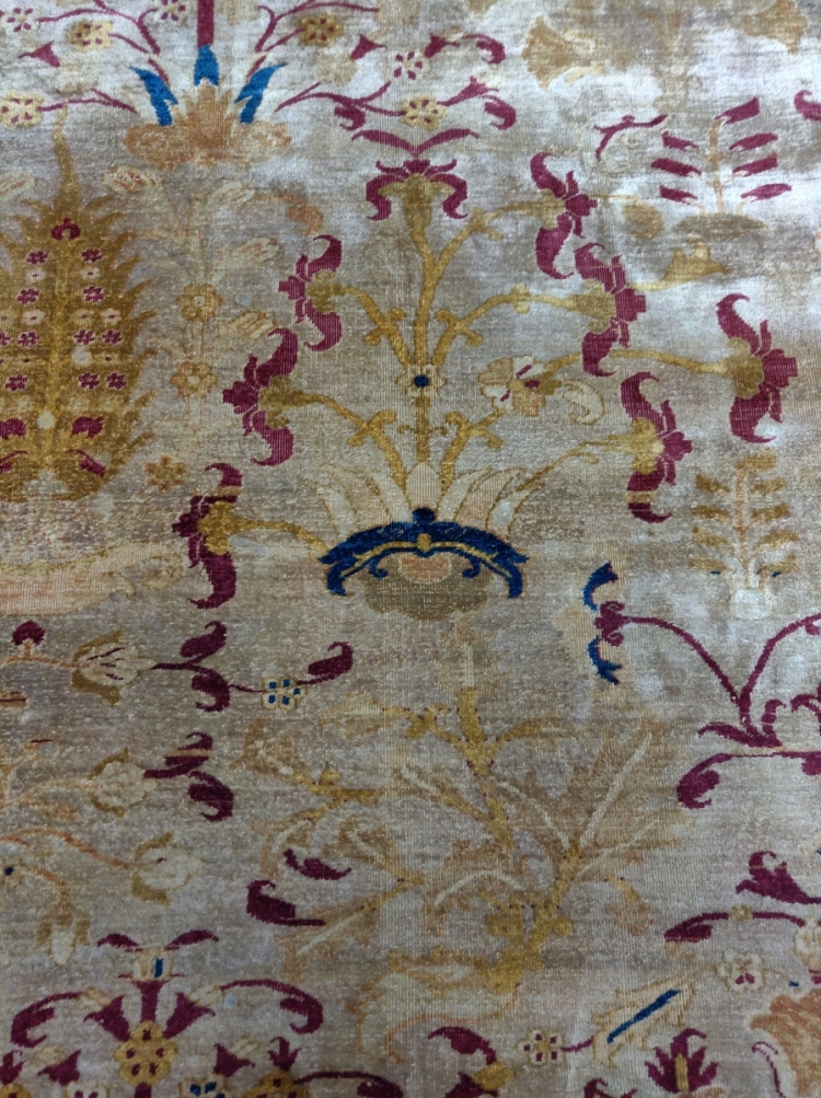 Blythe House, V&amp;A, Safavid Persian silk carpet from the shrine at Qom