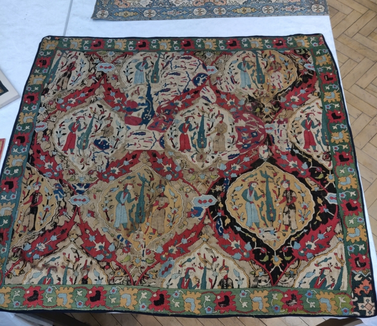 Blythe House, V&amp;A textiles, Safavid era Caucasian / NW Persian embroidery
