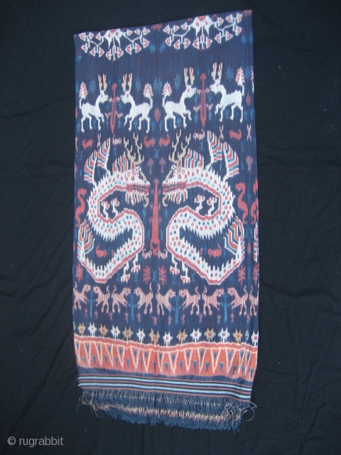 Hinggi Kombu from Sumba in Eastern Indonesia. A very large men's ikat mantle woven with true mastery. Mid- 20th century.             