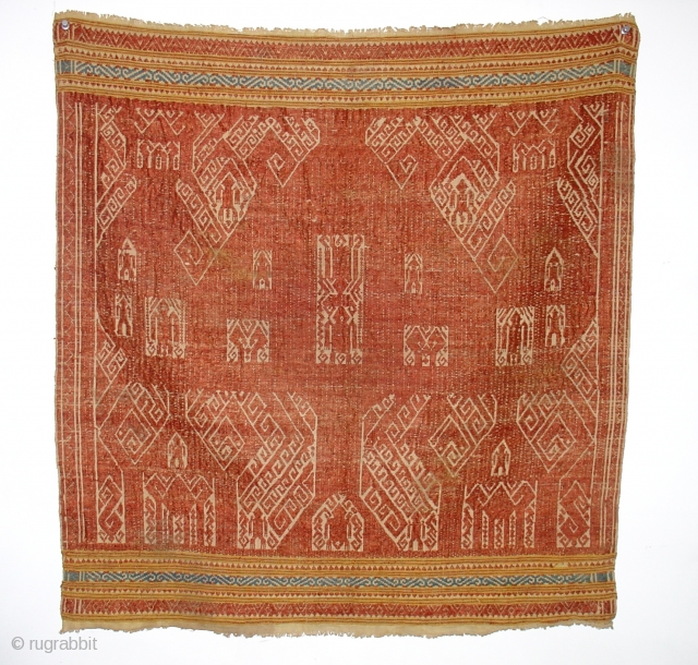 Lampung-Sumatra-Indonesia: Tampan: Late Colonial Era: A large piece more than 2 feet square in generally good condition with bits of wear. Silk on cotton.         