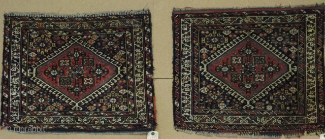 Pair of Qashqai bagfaces, 2' x 2', good wool and nice colours. Very good condition.                  