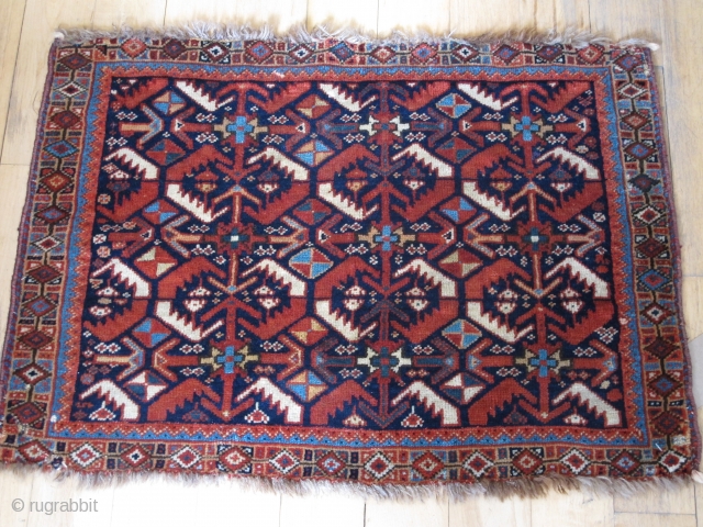 Khamseh Bagface, 19th century 72cm x 51cm Good saturated colours and glossy wool. Nicely drawn with a very good border. £500 plus shipping          