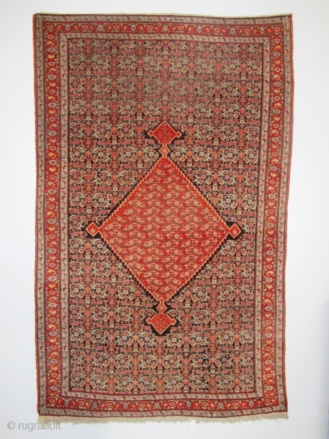 Here is a fine Senneh Rug, 2.00m x 1.28m (6'7" x 4'2"). Velvety even pile, beautiful dyes, and an absolutely mesmerising medallion. Available.          