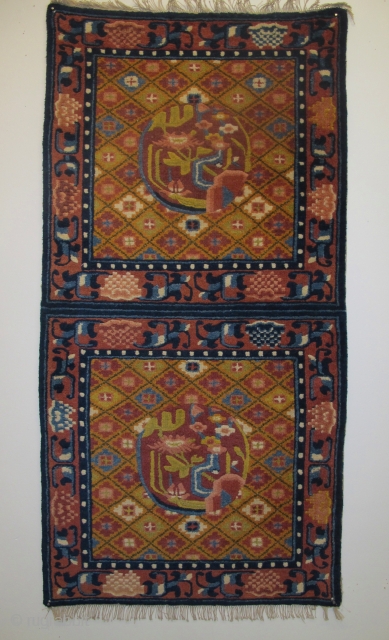 Antique Ningshia meditation rug, 1.38m x 0.70m (4'6" x 2'3"), excellent wool, very good condition. Price £700 plus shipping.              