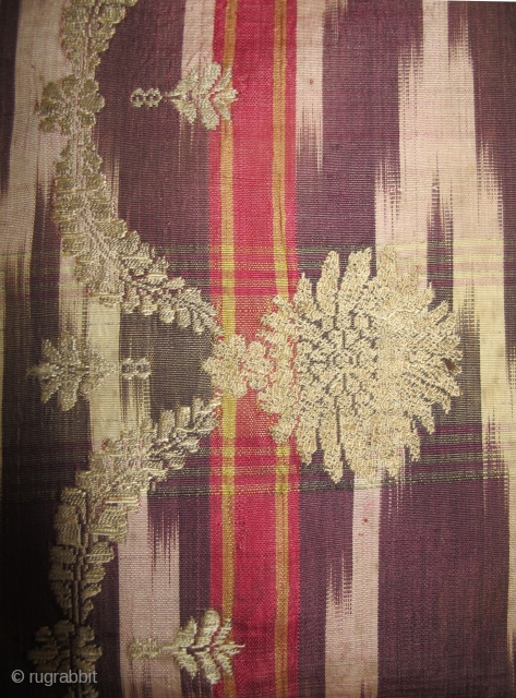 Rare Russian Silver Brocaded Silk Ikat Kavanat, 1.10m x 1.17m ( 3ft 7 inches x 3ft 9 inches). This beauty dates to around 1800 and was probably part of a wedding shawl  ...