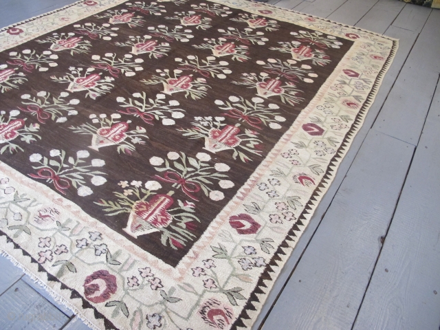 Very decorative Ukrainian Kilim, circa 1880, 2.90m x 2.60m. SOLD THANKS.                      