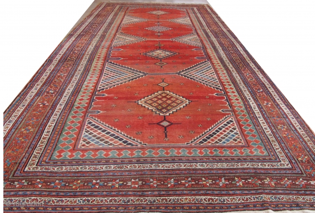 Highly dramatic 19th century Sarab Hall Carpet 5.44m x 2.55m (17'11" x 8'4") Edible colours. Combines a wonderful overall composition with numerous interesting elements. This is a very happy carpet!   