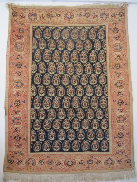 Antique Haji Jalili Tabriz rug, 1.70m x 1.27m, elegant design with repeat botehs. Fine wool, excellent condition.                