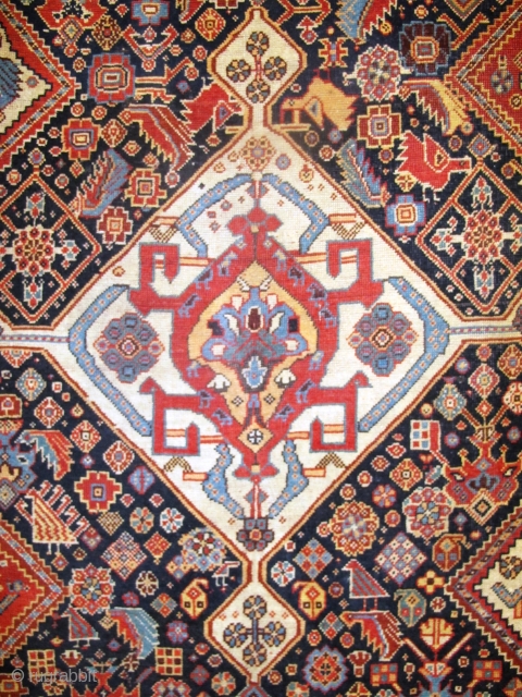 Here is a very beautiful 19th century Qashqai rug 2.24m x 1.30m. Great details, lovely colours, full of wonderful imagery. The condition is very good. Original selvages, good even pile.   