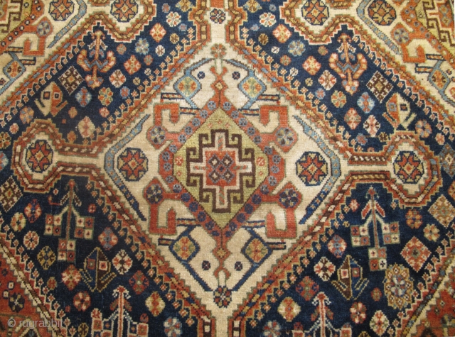 19th century Qashqai Rug, 2.83m x 1.56m (9'3" x 5'2") very soft wool, beautiful colours and in excellent original condition.             