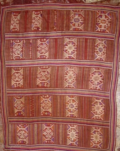 Antique ethnographic Lao textile- Special Offer: Lovely semi antique, circa 50 years plus, silk supplementary weft embroidered all and handspun silk blanket, from the Tai Daeng/Tai Dam ethnic group Laos. This piece  ...